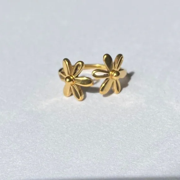 Gold Flower Cuff Ring, Stainless Steel - Picture 3 of 4